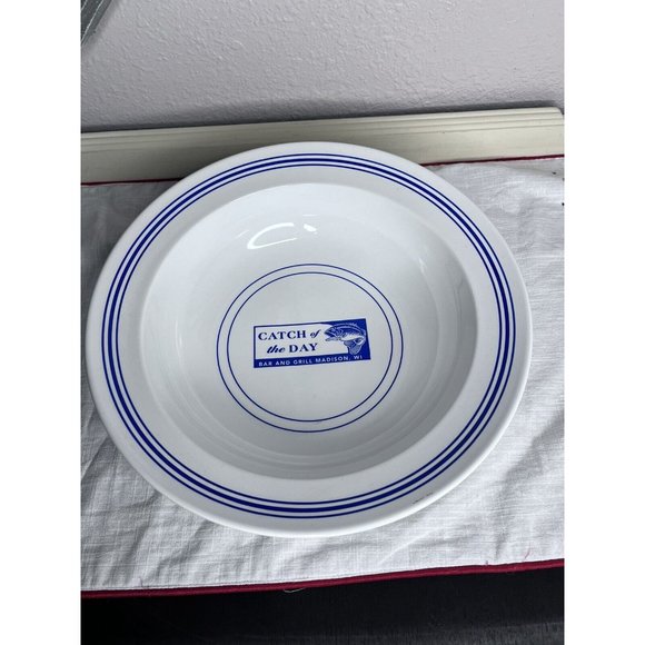 Pottery Barn Catch of the Day Serving Bowl Blue White Stripe 13" - Picture 2 of 7